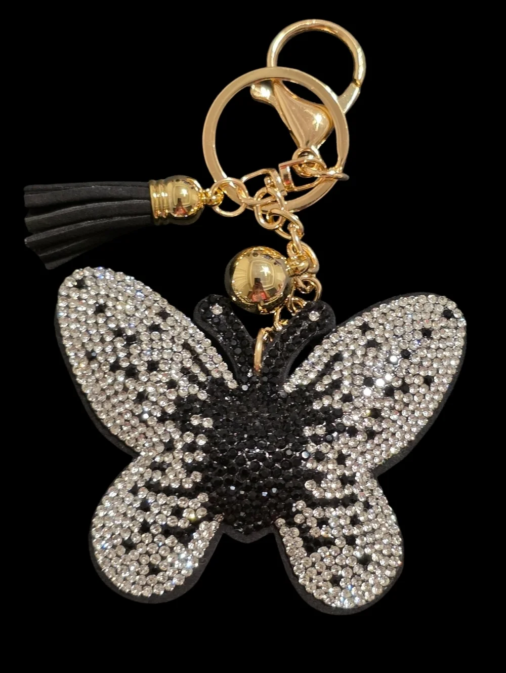 Elegant Black and Silver Butterfly Bag Charm Keychain